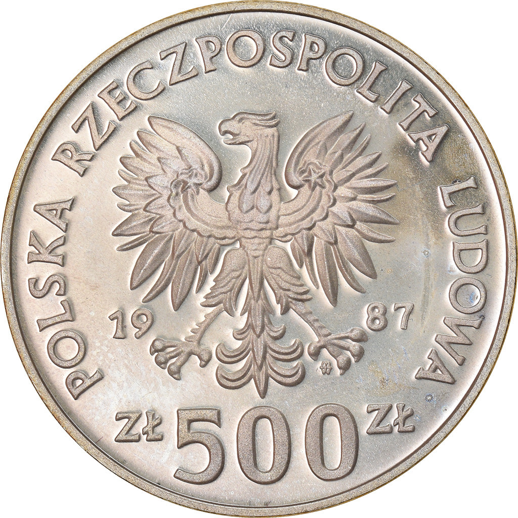 Coin, Poland, 500 Zlotych, 1987, Warsaw, MS(63), Silver, KM:172