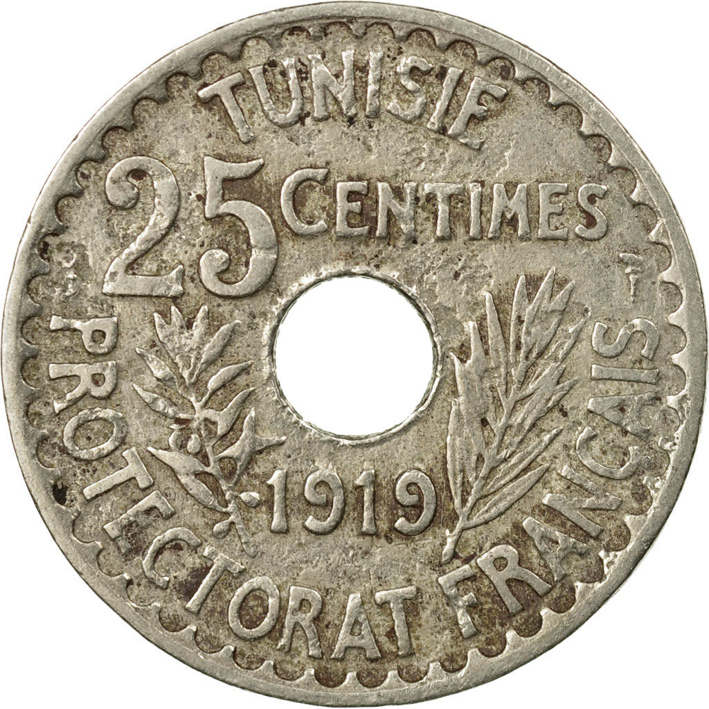 Münze, Tunesien, Muhammad al-Nasir Bey, 25 Centimes, 1919, Paris, S
