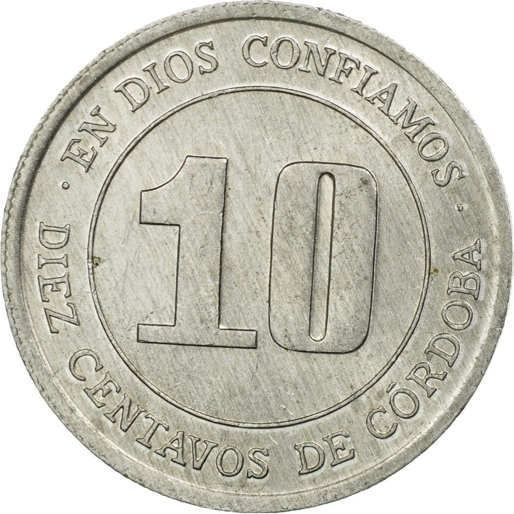 Munten, Nicaragua, 10 Centavos, 1974, ZF, Aluminium, KM:29