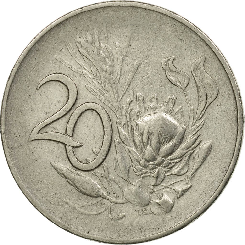 Moneda, Sudáfrica, 20 Cents, 1965, BC+, Níquel, KM:69.2