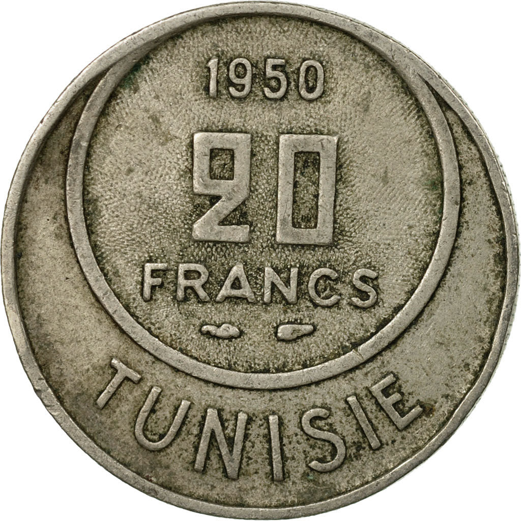 Moneta, Tunisia, Muhammad al-Amin Bey, 20 Francs, 1950, Paris, VF(20-25)