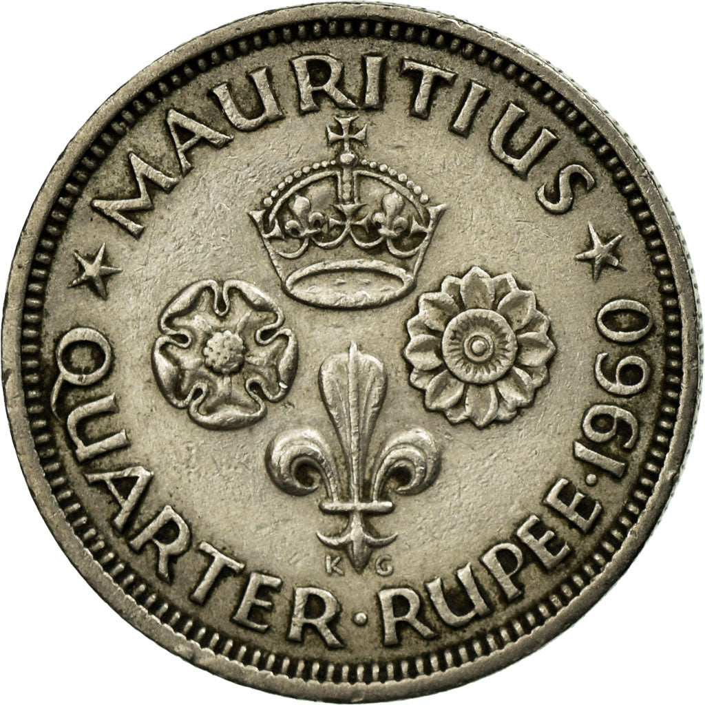 Moneda, Mauricio, Elizabeth II, 1/4 Rupee, 1960, MBC, Cobre - níquel, KM:36