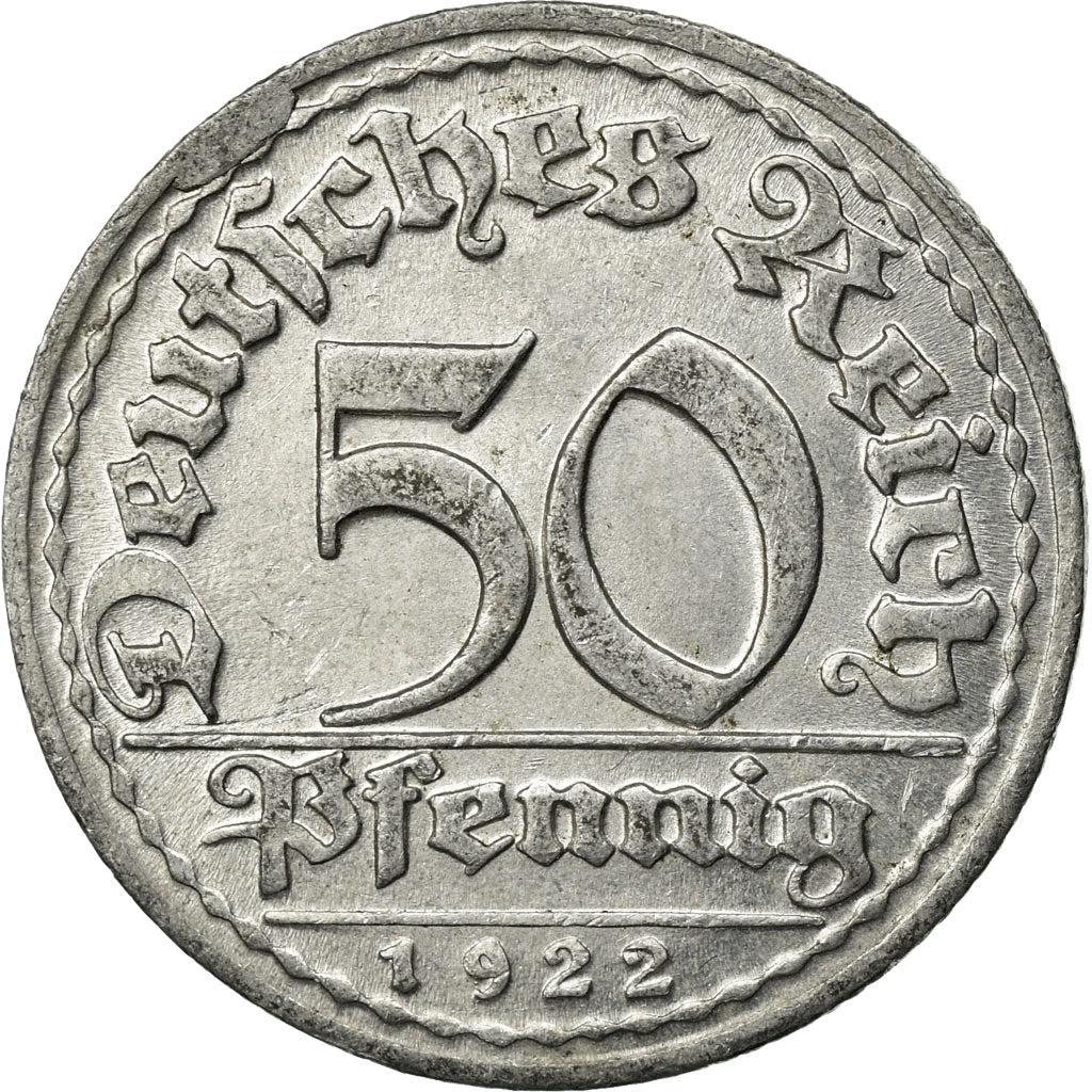 Munten, Duitsland, Weimarrepubliek, 50 Pfennig, 1922, Munich, ZF, Aluminium