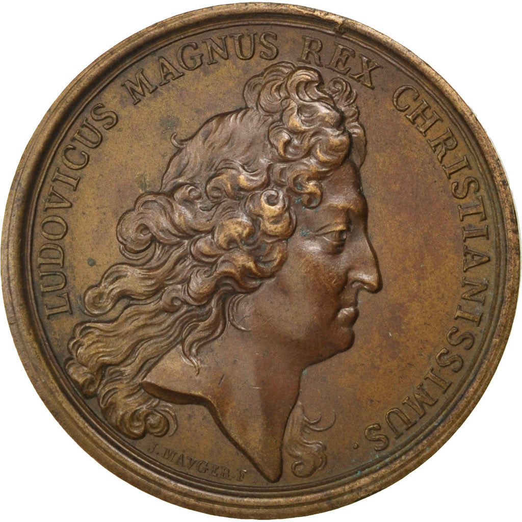 France, Medal, Louis XIV, Politics, Society, War, Mauger, AU(50-53), Copper