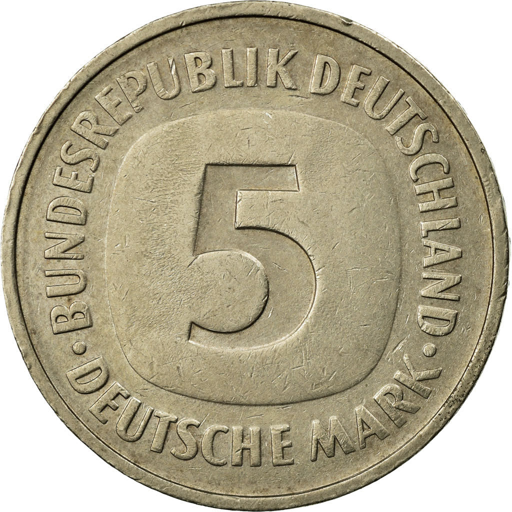 Moneta, GERMANIA - REPUBBLICA FEDERALE, 5 Mark, 1975, Karlsruhe, BB, Nichel