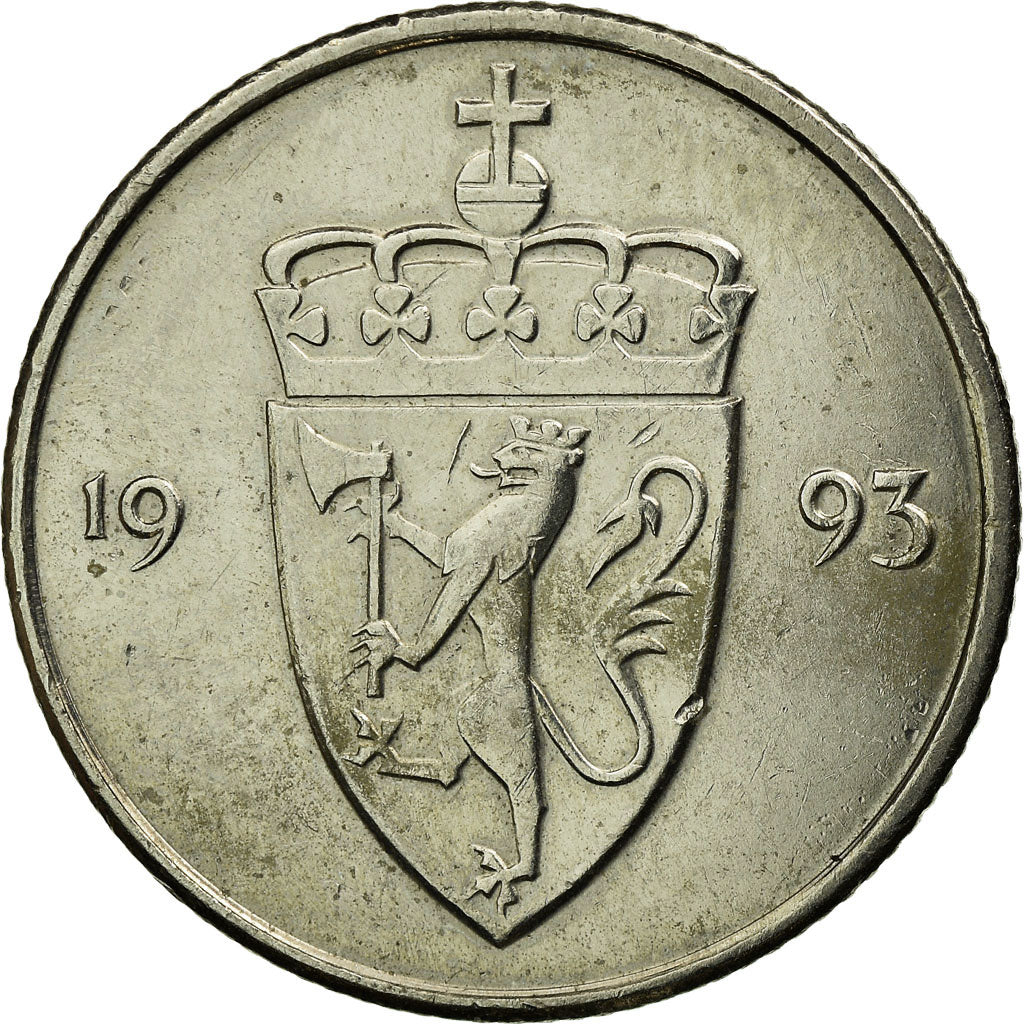 Moneta, Norvegia, Olav V, 50 Öre, 1993, BB, Rame-nichel, KM:418