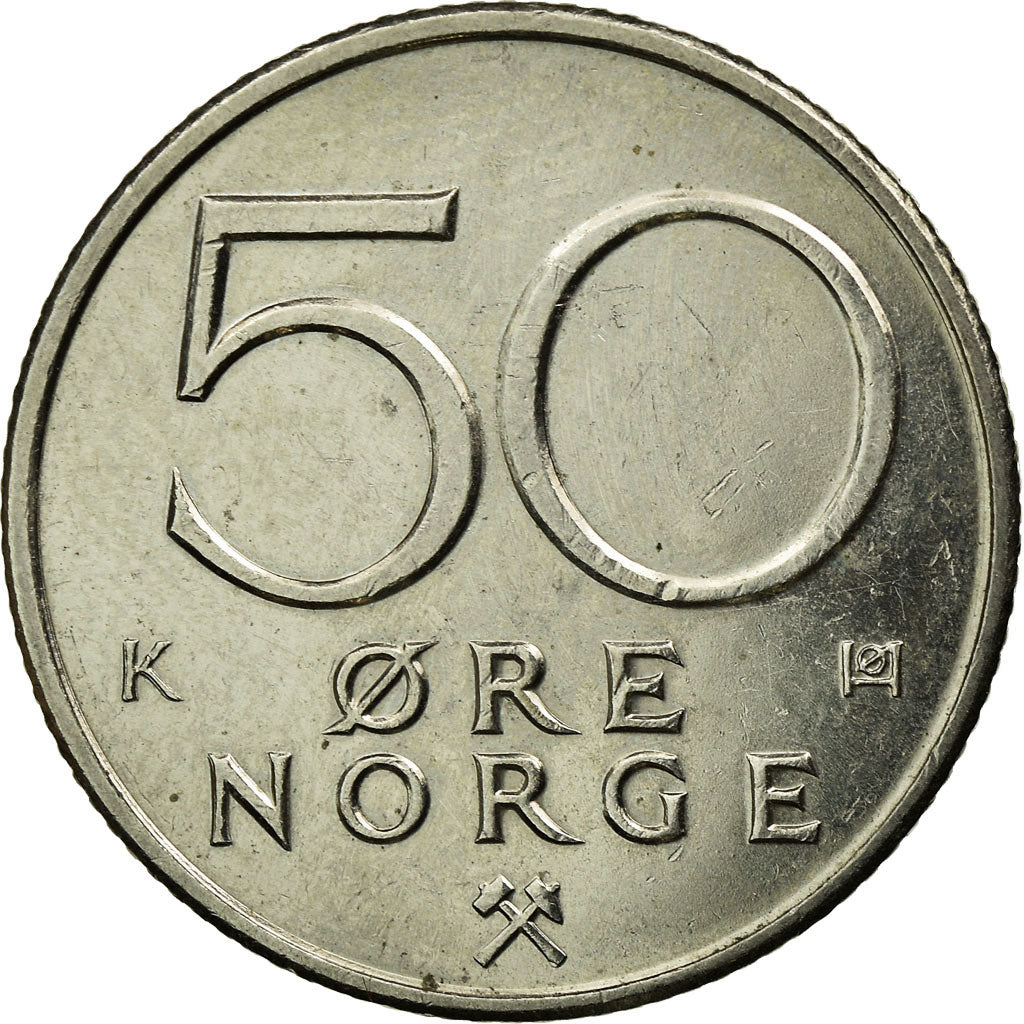 Moneta, Norvegia, Olav V, 50 Öre, 1993, BB, Rame-nichel, KM:418