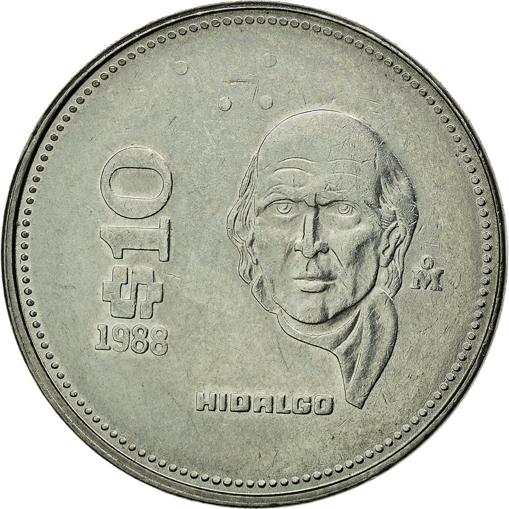 Coin, Mexico, 10 Pesos, 1988, Mexico City, EF(40-45), Stainless Steel, KM:512