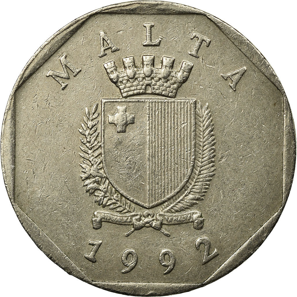 Coin, Malta, 50 Cents, 1992, British Royal Mint, EF(40-45), Copper-nickel, KM:98