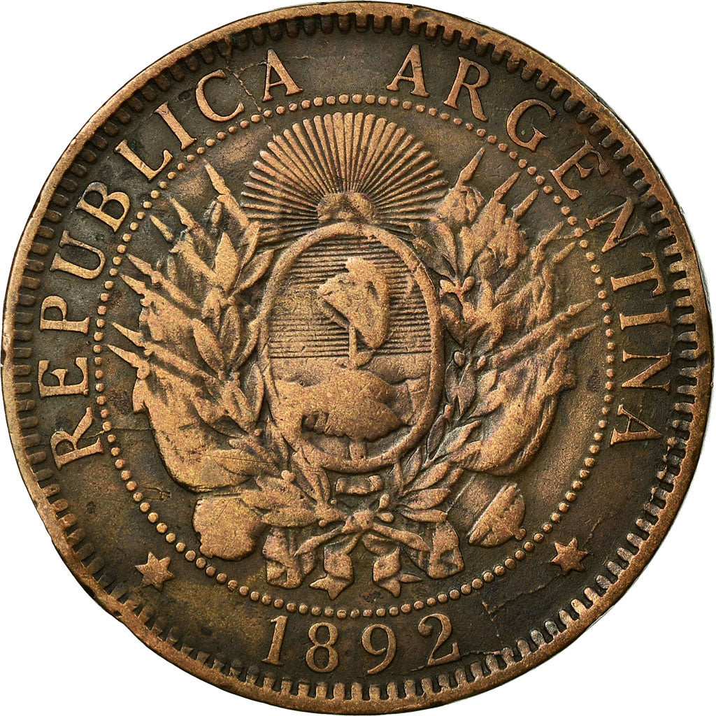 Moneta, Argentina, 2 Centavos, 1892, BB, Bronzo, KM:33