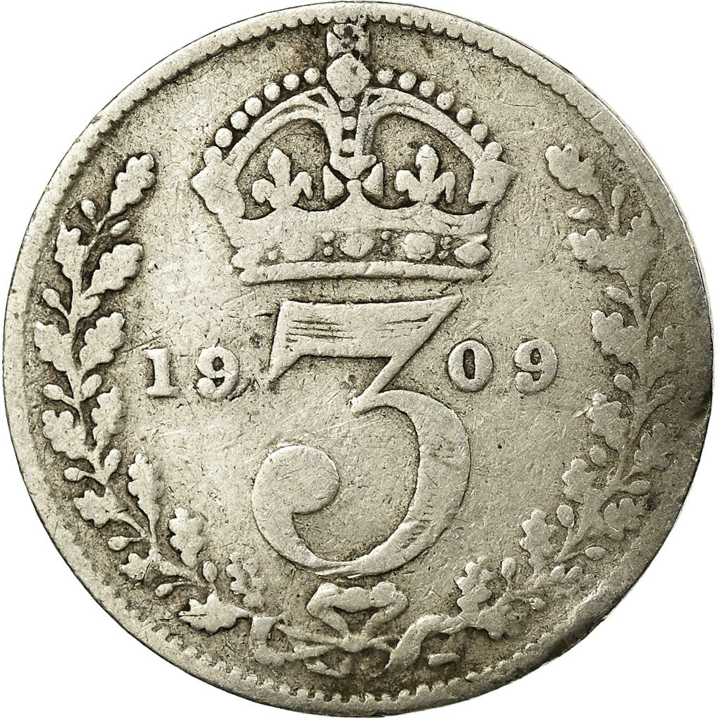 Coin, Great Britain, Edward VII, 3 Pence, 1909, VF(30-35), Silver, KM:797.2