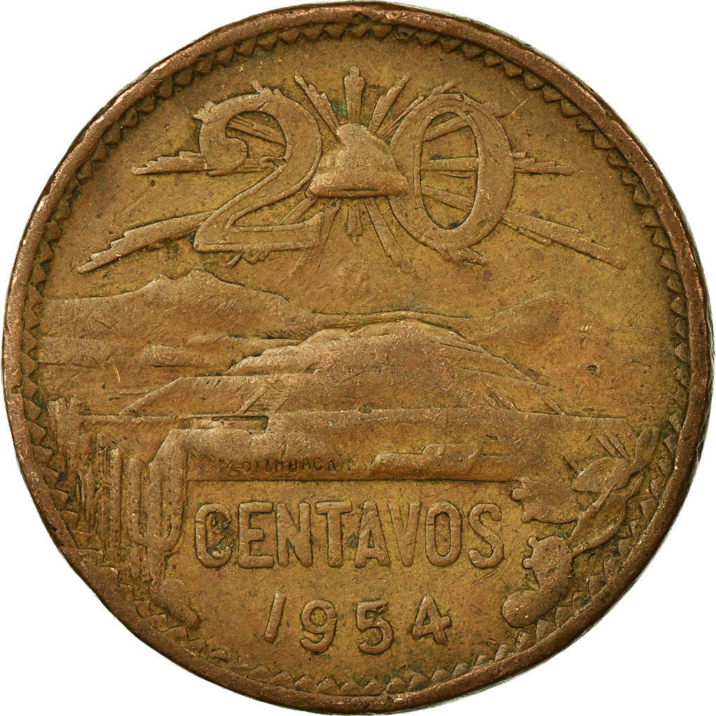 Moneta, Messico, 20 Centavos, 1954, Mexico City, MB+, Bronzo, KM:439