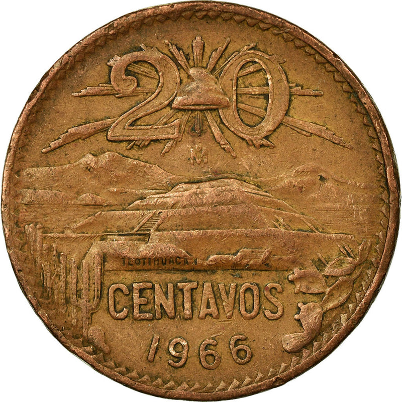 Moneda México 20 Centavos 1966 Mexico City BC+ Bronce KM:440 - Main Image