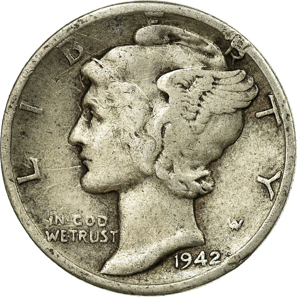 Monnaie, États-Unis, Mercury Dime, Dime, 1942, U.S. Mint, Denver, TB+, Argent