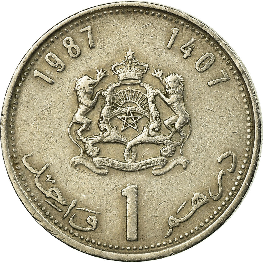 Coin, Morocco, al-Hassan II, Dirham, 1987, Paris, EF(40-45), Copper-nickel