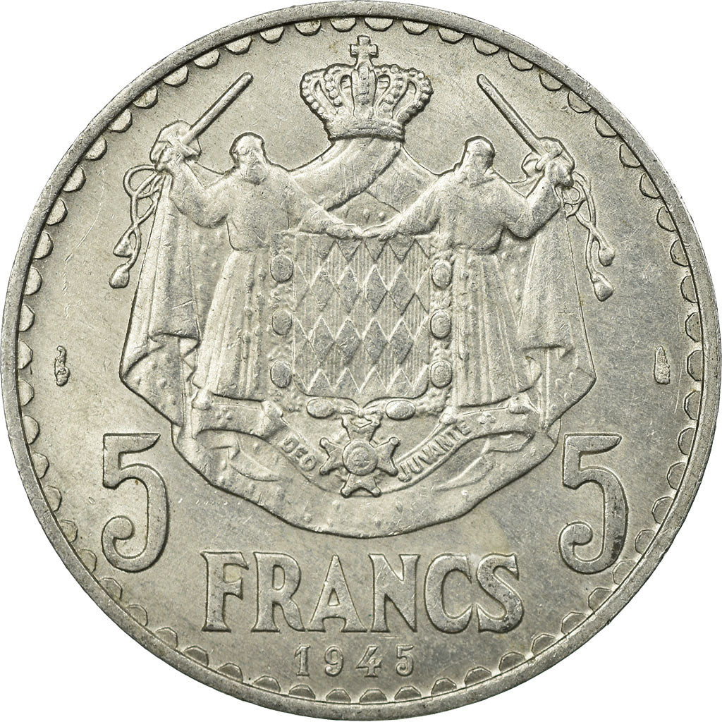 Moeda, Mónaco, Louis II, 5 Francs, 1945, Paris, EF(40-45), Alumínio, KM:122