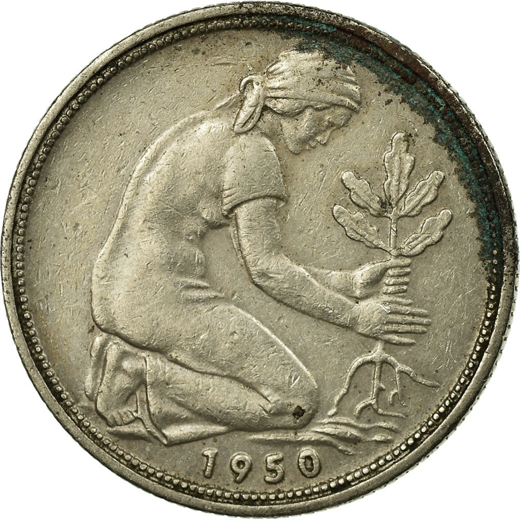 Coin, GERMANY - FEDERAL REPUBLIC, 50 Pfennig, 1950, Stuttgart, VF(30-35)