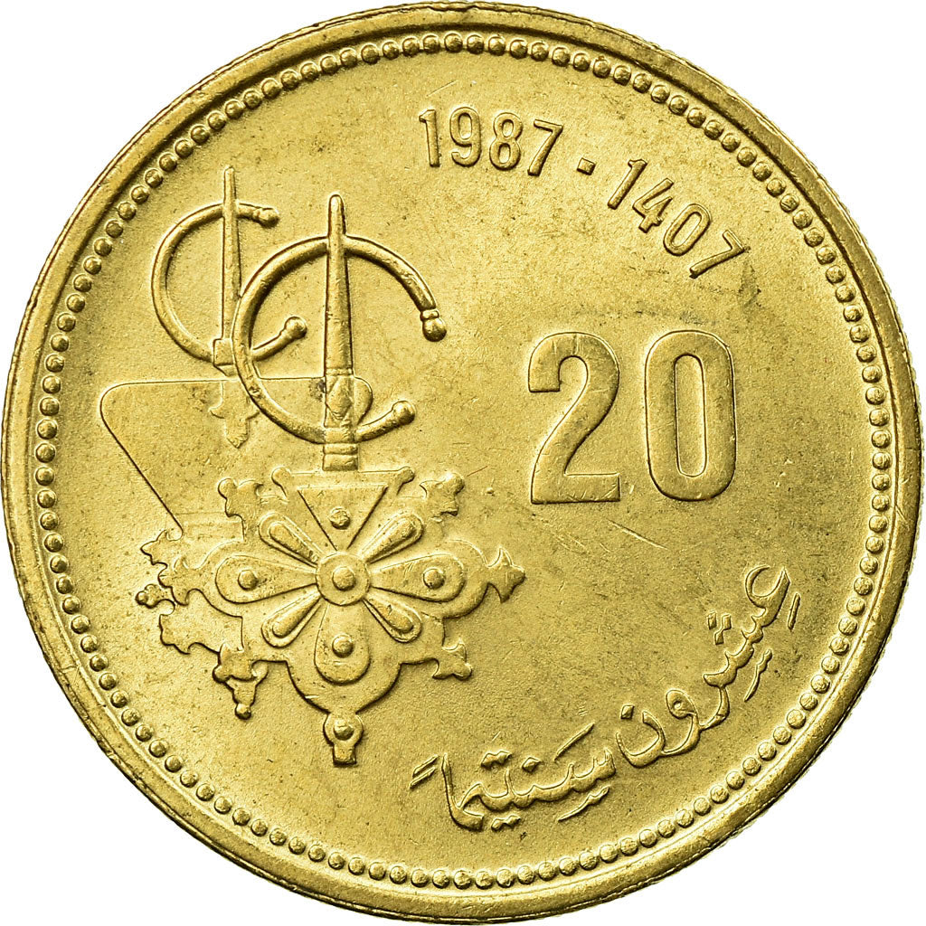 Coin, Morocco, al-Hassan II, 20 Santimat, 1987, Paris, EF(40-45)