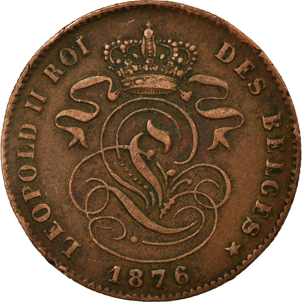 Moneta, Belgio, Leopold II, 2 Centimes, 1876, BB, Rame, KM:35.1