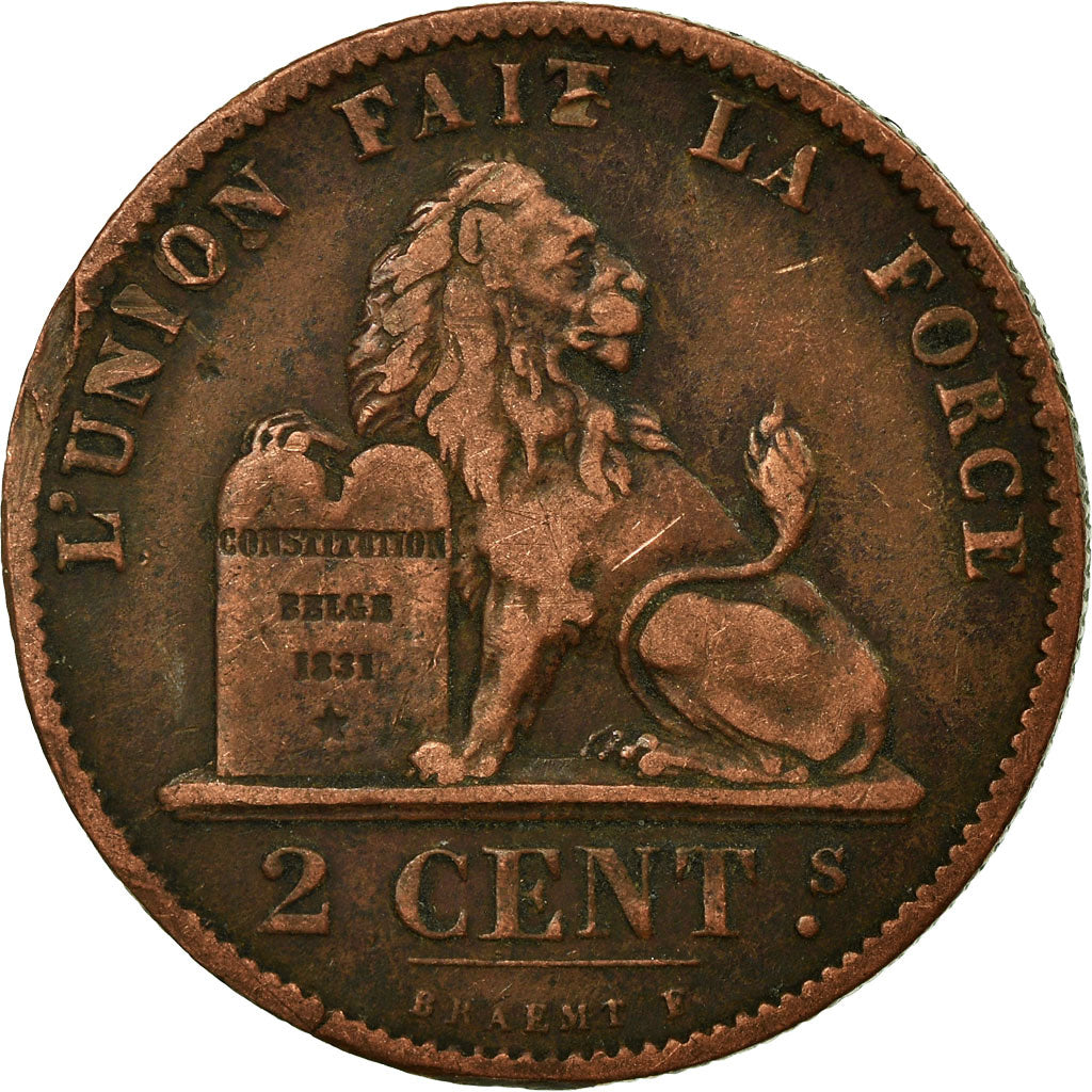 Moneta, Belgio, Leopold II, 2 Centimes, 1876, BB, Rame, KM:35.1