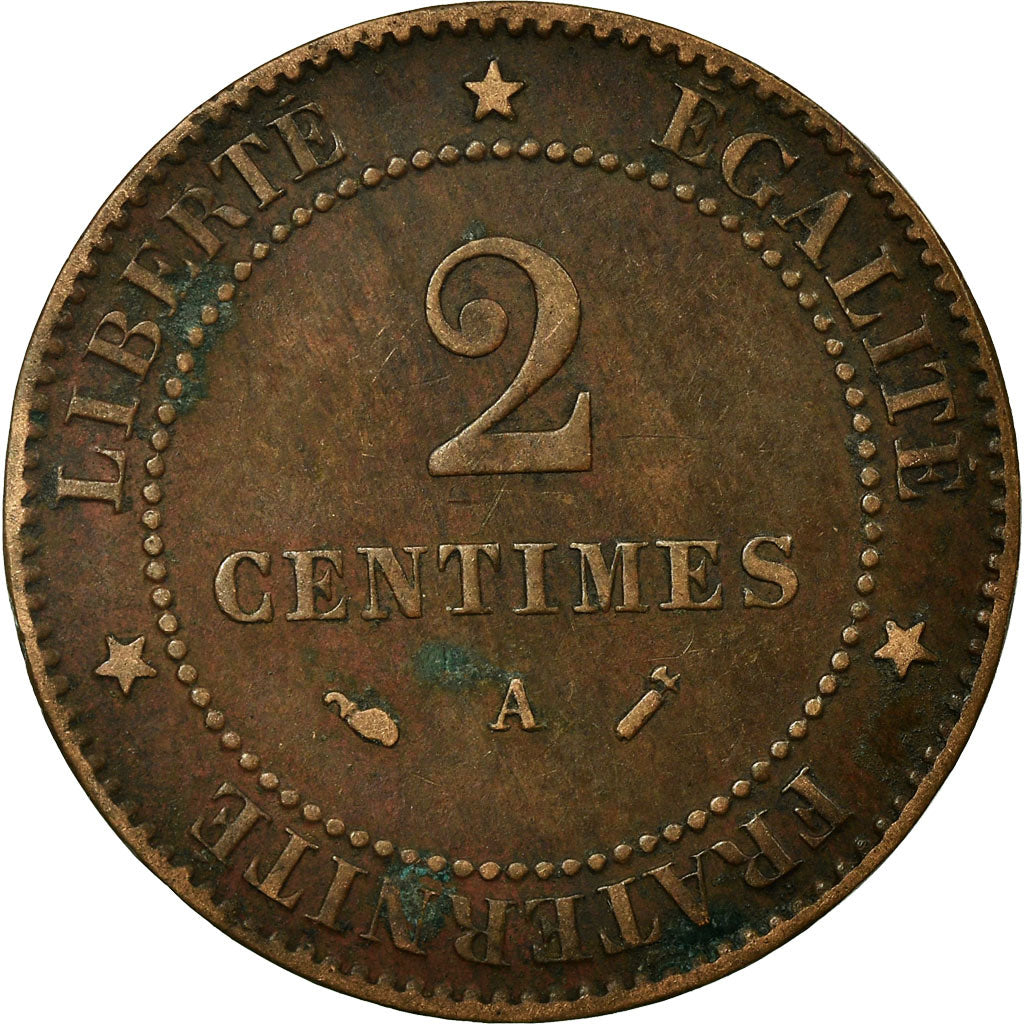 Moneda, Francia, Cérès, 2 Centimes, 1889, Paris, BC+, Bronce, KM:827.1
