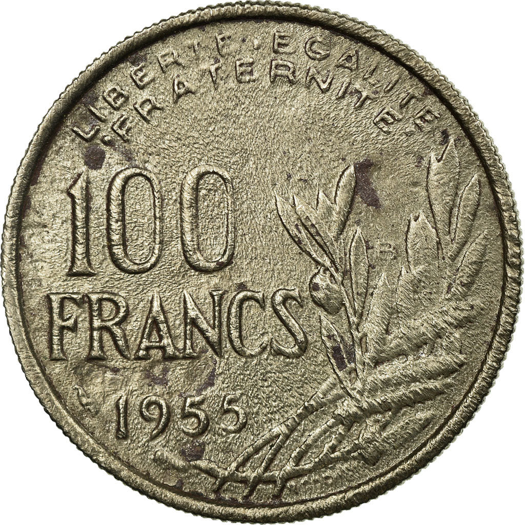 Moneta, Francia, Cochet, 100 Francs, 1955, Beaumont - Le Roger, MB, Rame-nichel