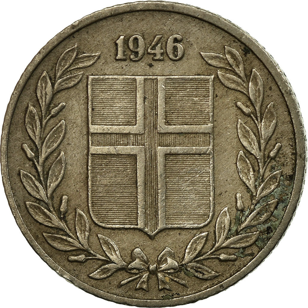 Munten, IJsland, 25 Aurar, 1946, FR+, Copper-nickel, KM:11