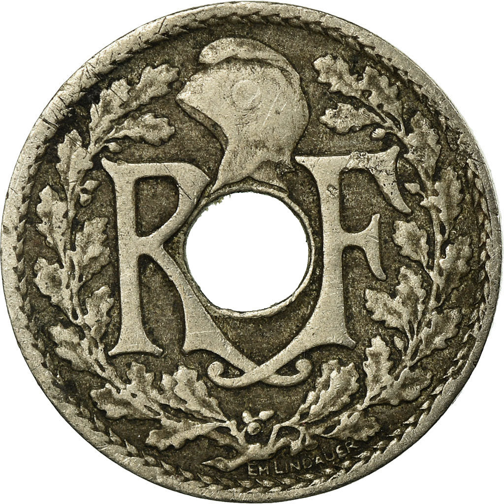 Moneta, Francja, Lindauer, 5 Centimes, 1923, Poissy, VF(30-35), Miedź-Nikiel