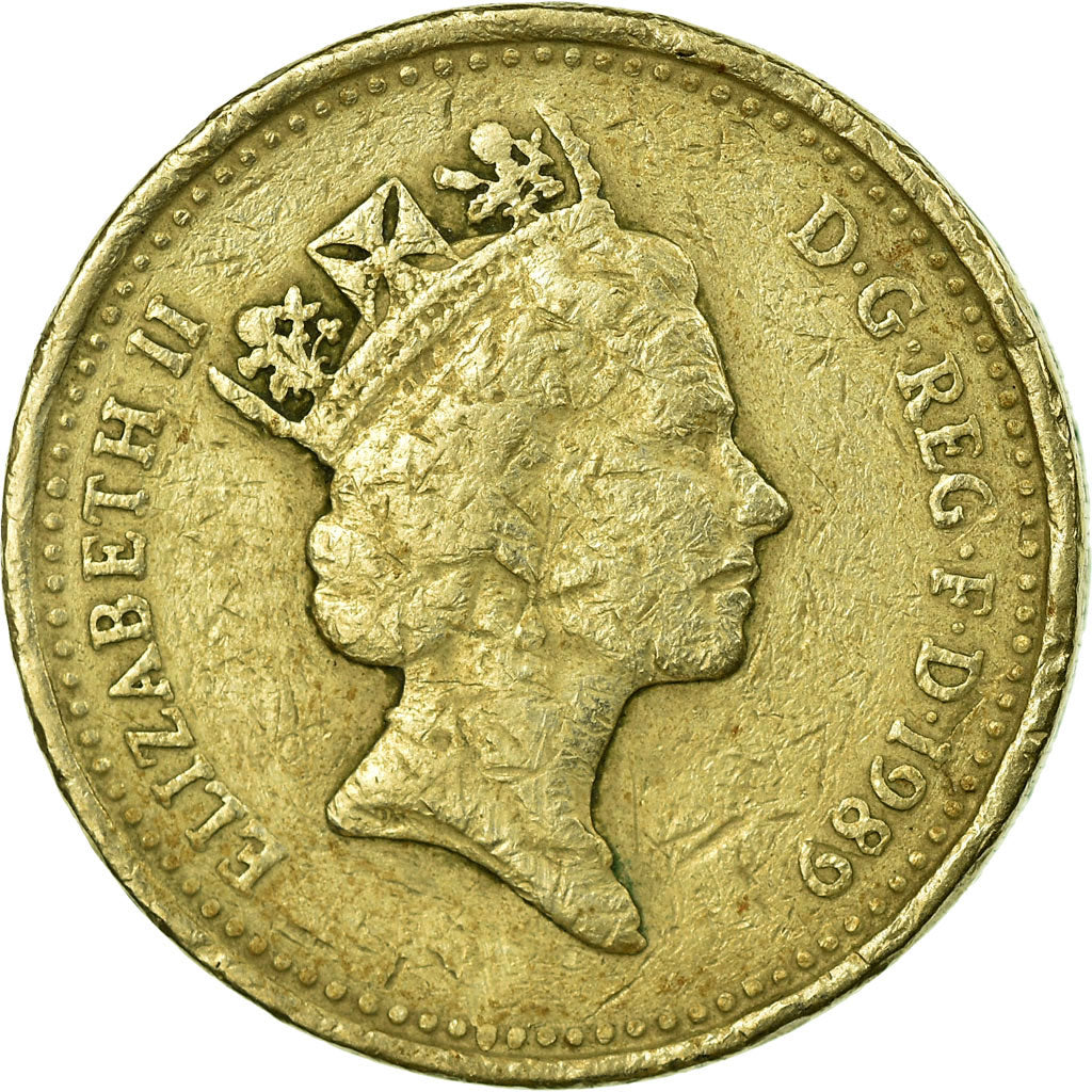 Moneda, Gran Bretaña, Elizabeth II, Pound, 1989, BC+, Níquel - latón, KM:959