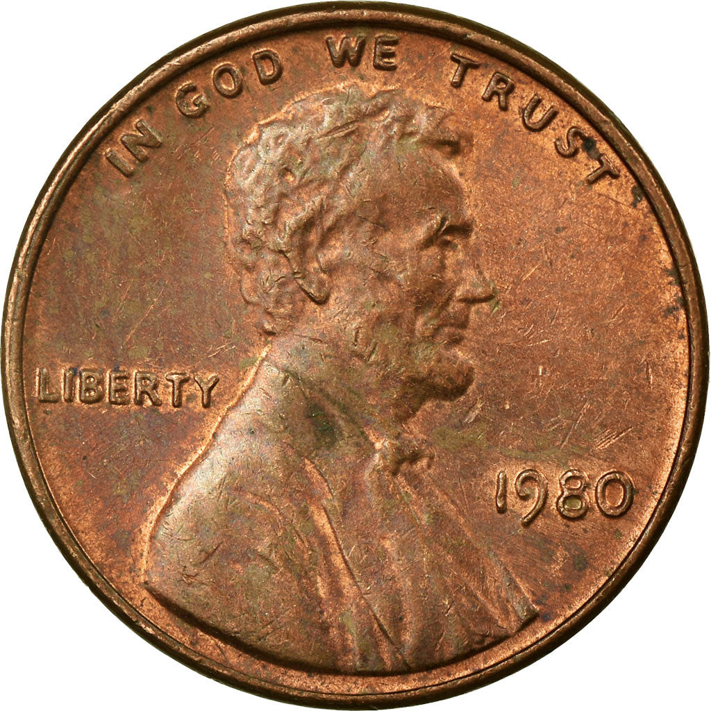 Coin, United States, Lincoln Cent, Cent, 1980, U.S. Mint, Philadelphia