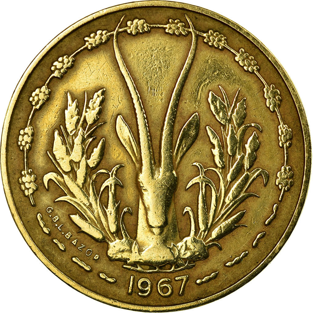 Moneda, Estados del África Occidental, 10 Francs, 1967, Paris, MBC, Aluminio -