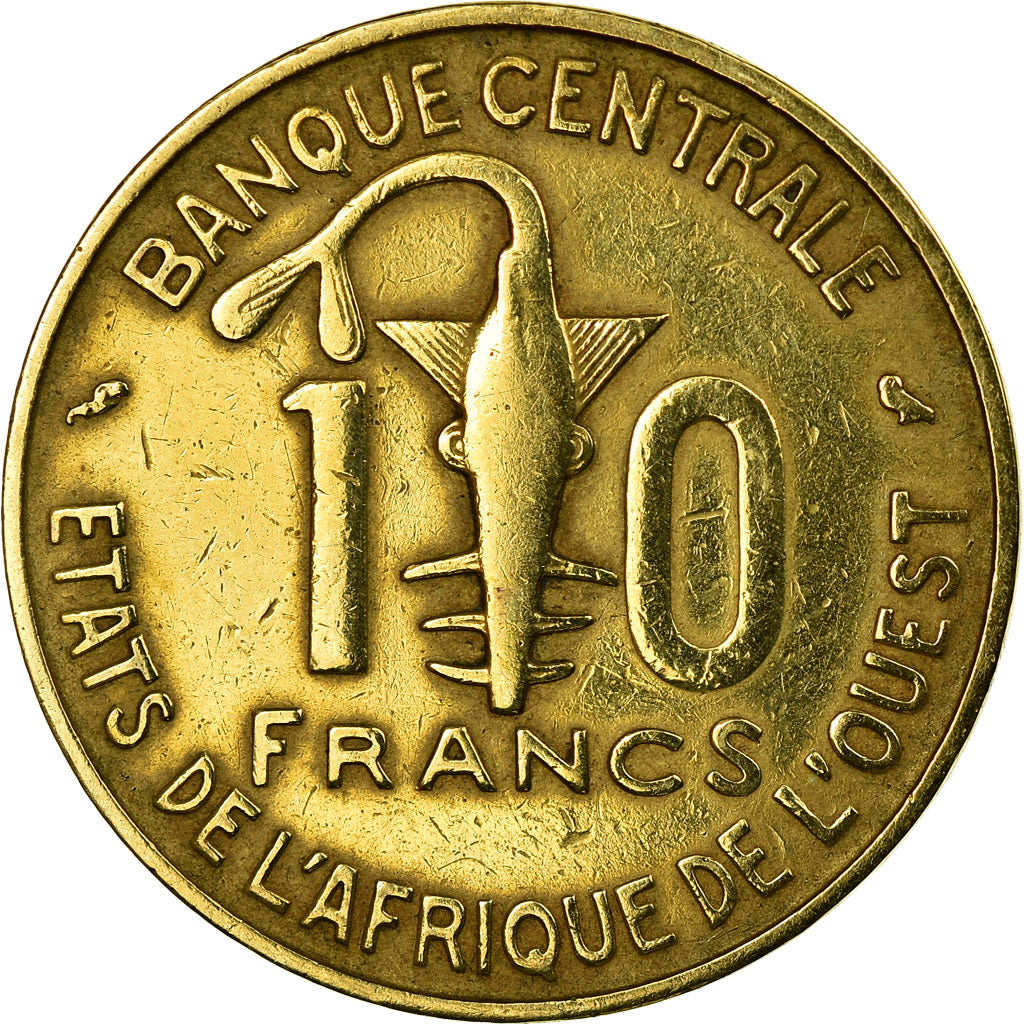 Moneda, Estados del África Occidental, 10 Francs, 1967, Paris, MBC, Aluminio -