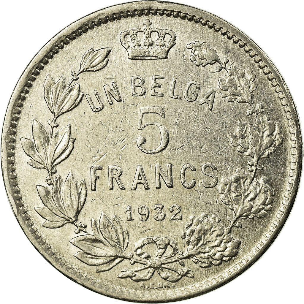 Moeda, Bélgica, 5 Francs, 5 Frank, 1932, EF(40-45), Níquel, KM:97.1