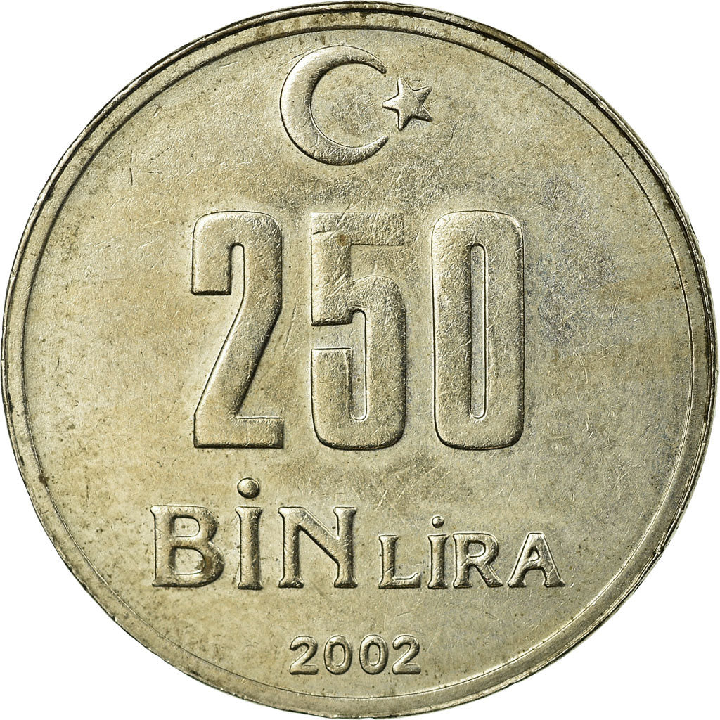 Moeda, Turquia, 250000 Lira, 2002, Istanbul, EF(40-45), Cobre-Níquel-Zinco