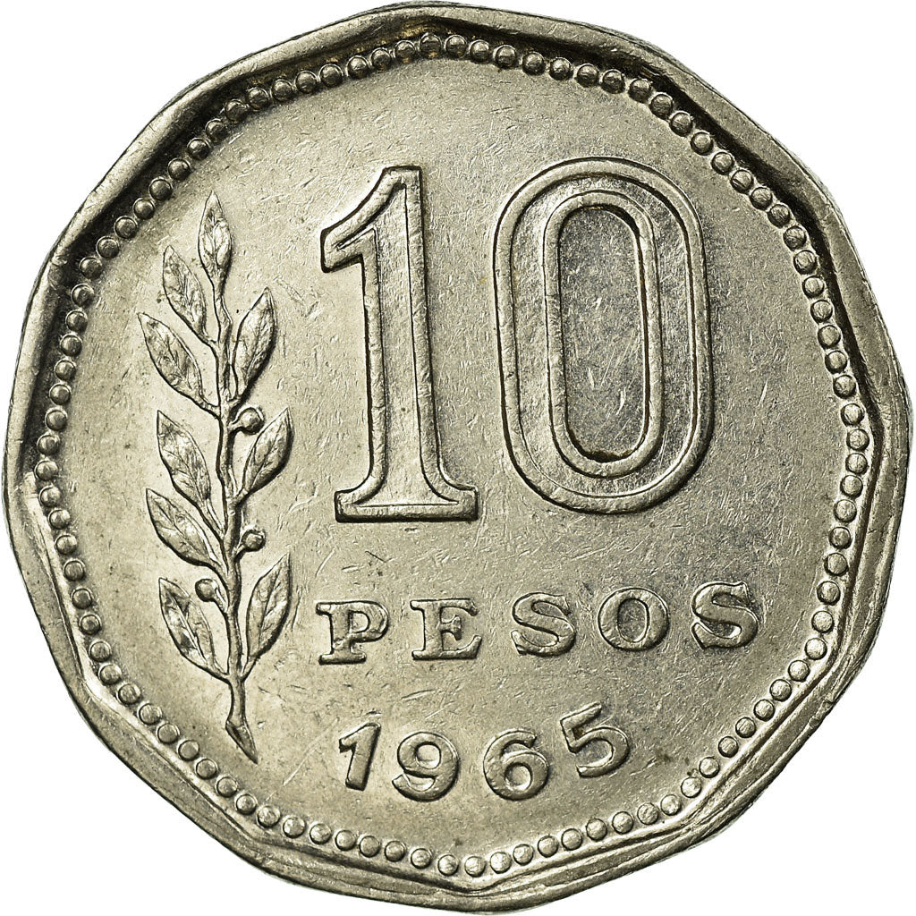 Coin, Argentina, 10 Pesos, 1965, EF(40-45), Nickel Clad Steel, KM:60