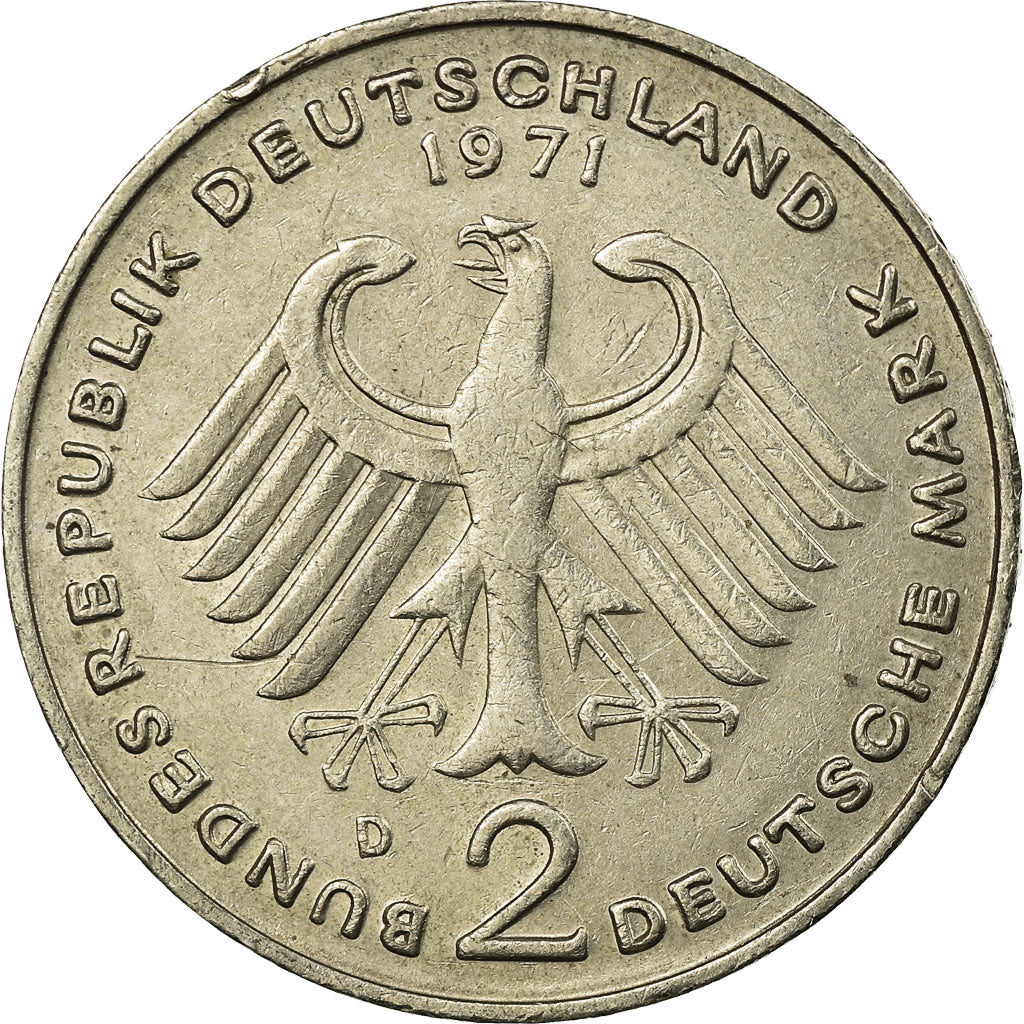 Munten, Federale Duitse Republiek, 2 Mark, 1971, Munich, ZF, Copper-Nickel Clad