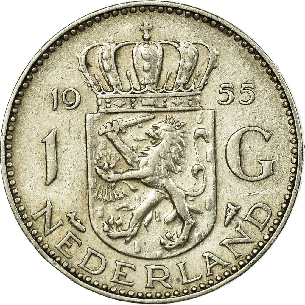 Munten, Nederland, Juliana, Gulden, 1955, ZF, Zilver, KM:184