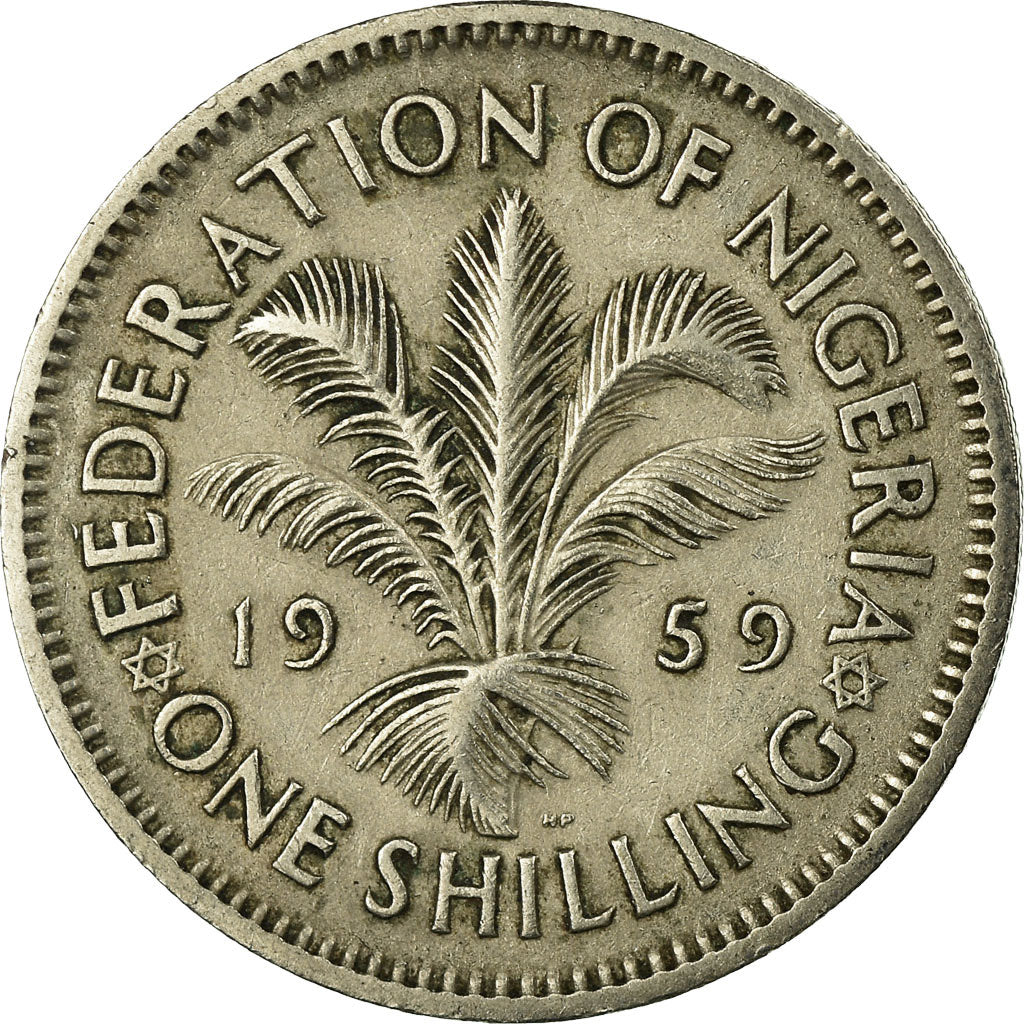 Coin, Nigeria, Elizabeth II, Shilling, 1959, EF(40-45), Copper-nickel, KM:5