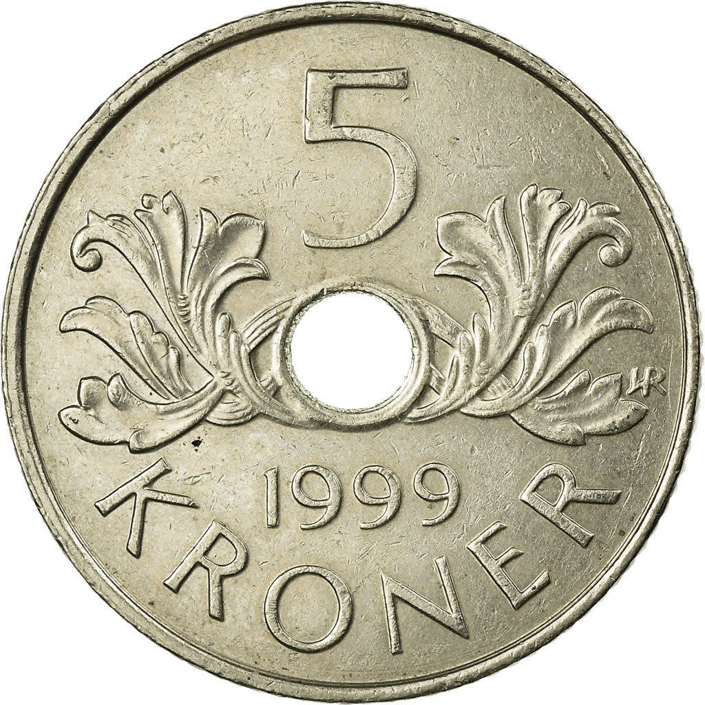 Moeda, Noruega, Harald V, 5 Kroner, 1999, EF(40-45), Cobre-níquel, KM:463