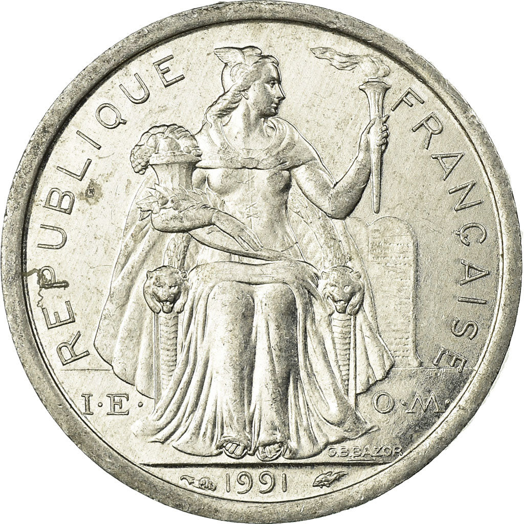 Coin, New Caledonia, Franc, 1991, Paris, EF(40-45), Aluminum, KM:10
