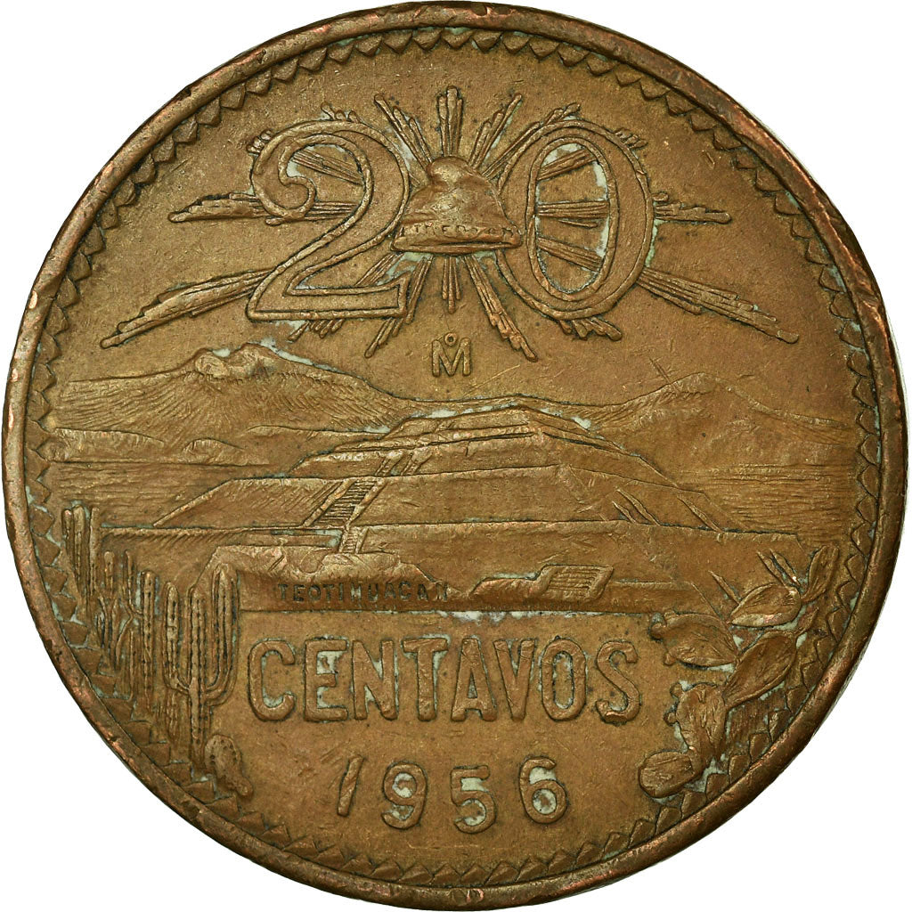 Coin, Mexico, 20 Centavos, 1956, Mexico City, VF(30-35), Bronze, KM:440