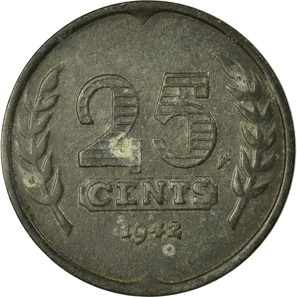 Coin, Netherlands, Wilhelmina I, 25 Cents, 1942, VF(30-35), Zinc, KM:174