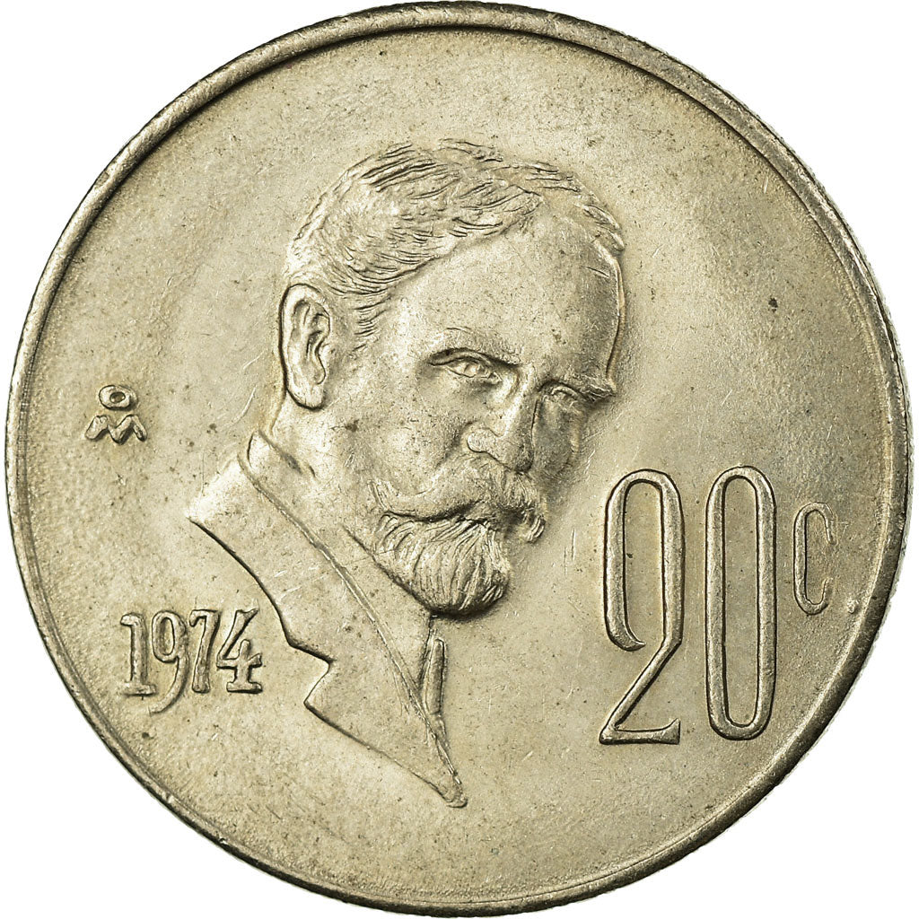 Moneta, Messico, 20 Centavos, 1974, Mexico City, MB+, Rame-nichel, KM:442