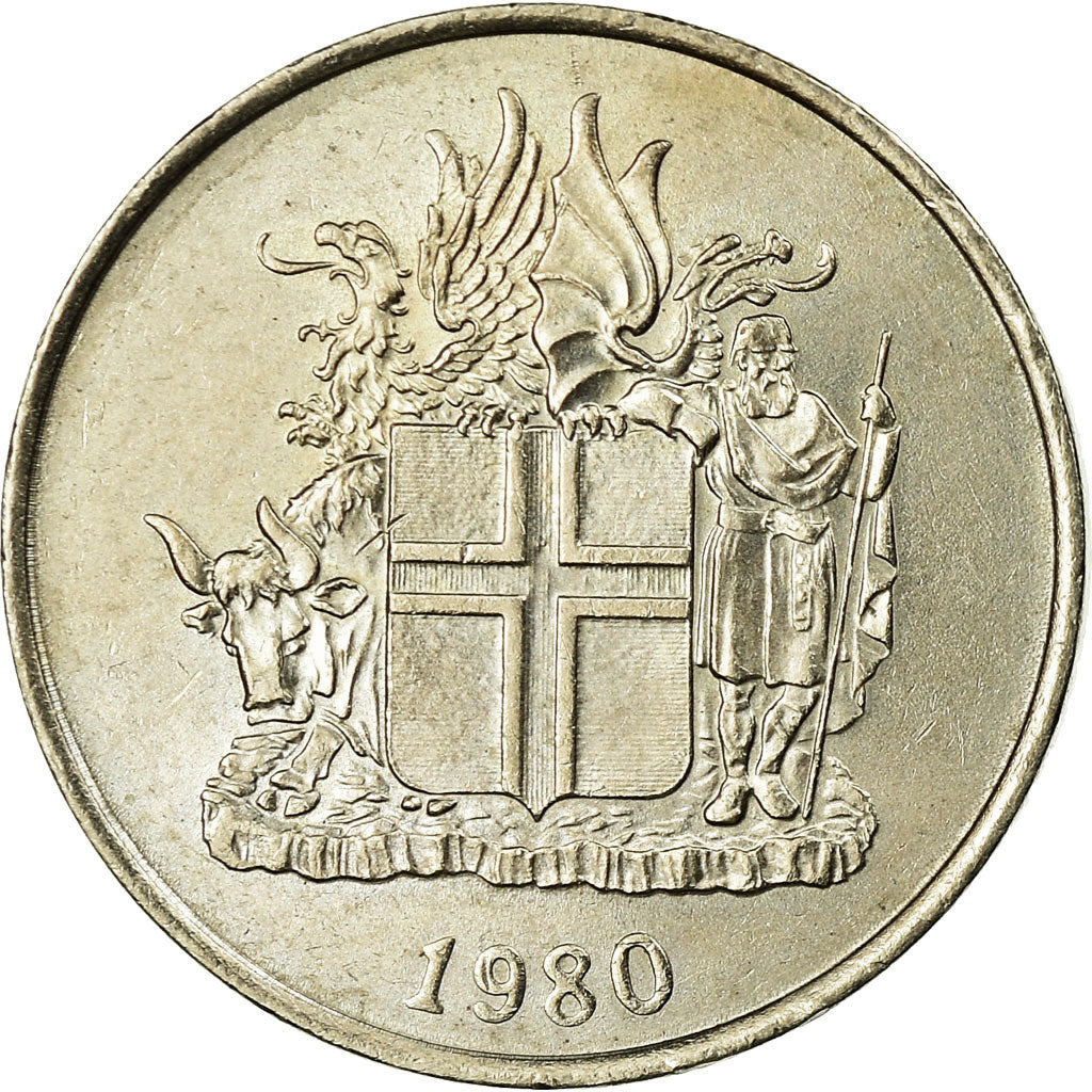 Moneda, Islandia, 5 Kronur, 1980, MBC, Cobre - níquel, KM:18
