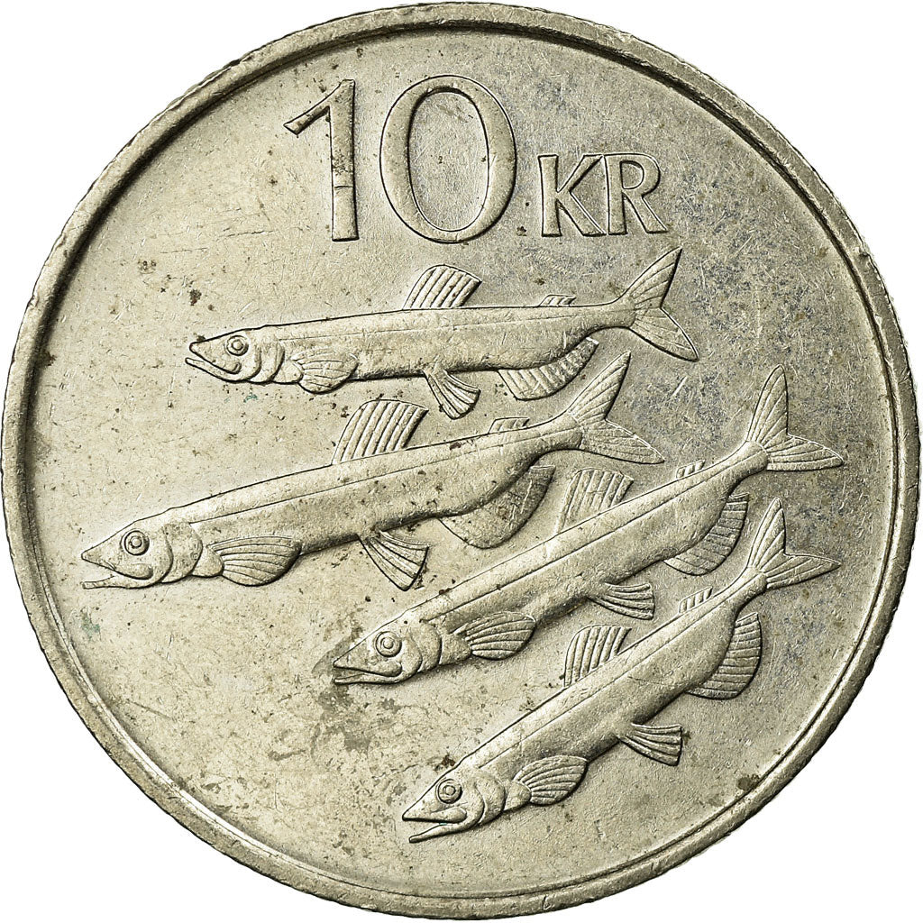 Moneda, Islandia, 10 Kronur, 1987, BC+, Cobre - níquel, KM:29.1