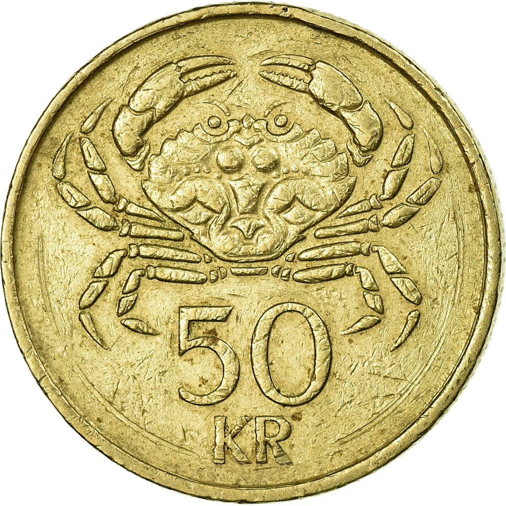 Münze, Iceland, 50 Kronur, 1987, S+, Nickel-brass, KM:31