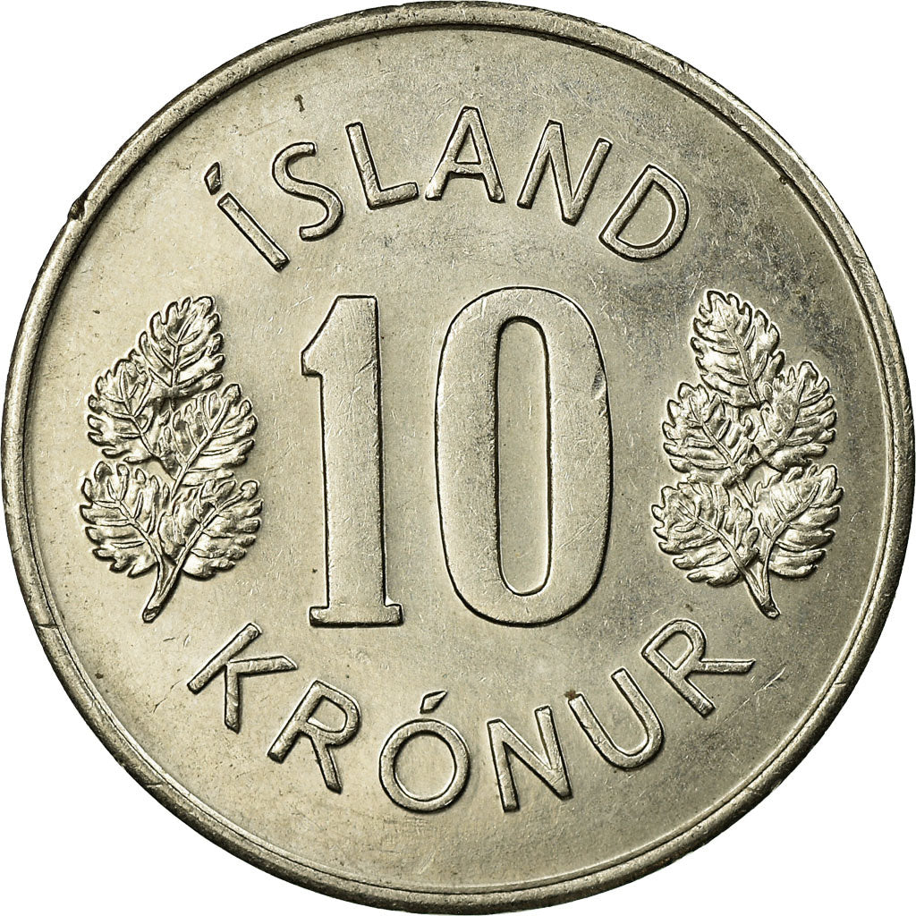 Munten, IJsland, 10 Kronur, 1977, ZF, Copper-nickel, KM:15