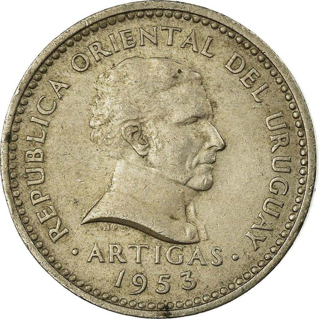 Coin, Uruguay, 10 Centesimos, 1953, Uruguay Mint, VF(30-35), Copper-nickel