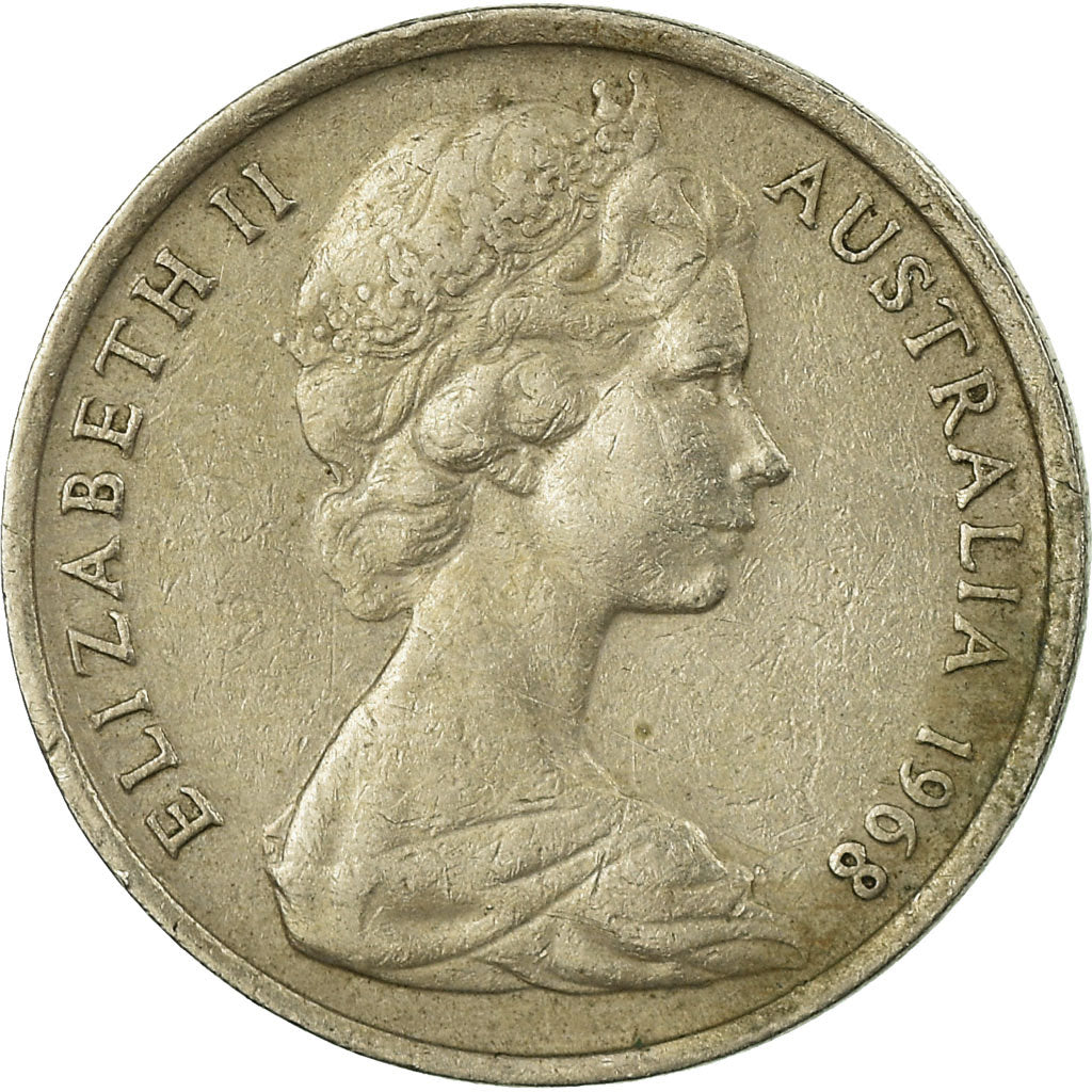 Moneda, Australia, Elizabeth II, 5 Cents, 1968, Melbourne, BC+, Cobre - níquel
