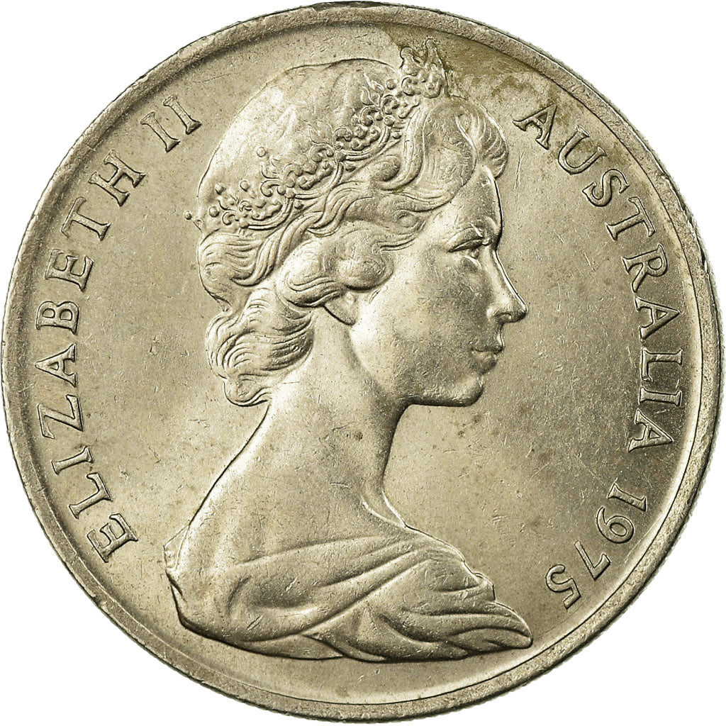 Moneda, Australia, Elizabeth II, 10 Cents, 1975, Melbourne, MBC, Cobre -